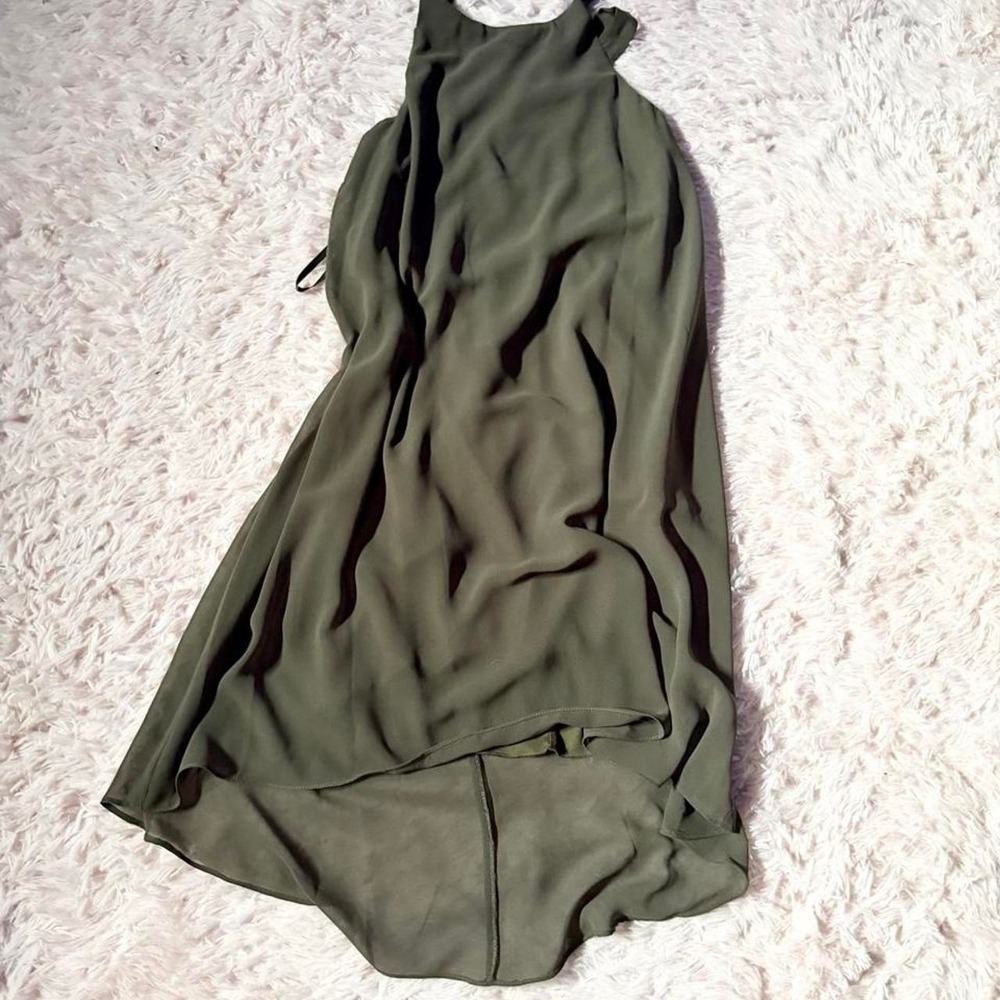 Olive Military Utility Backless Halter Whimsical Flowy Minimalist Dress Womens M